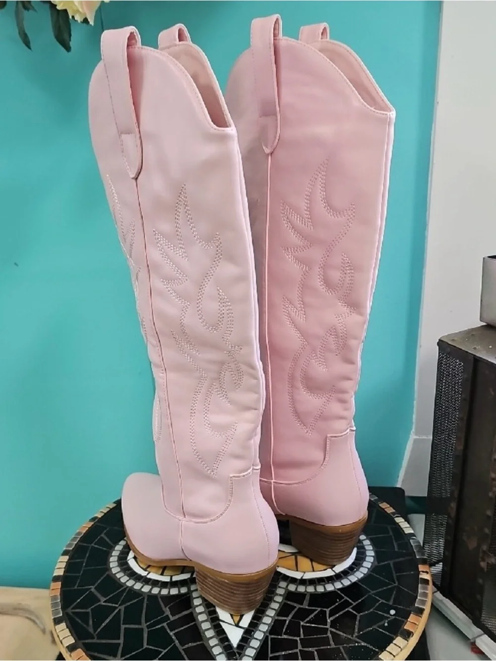 Tall Pink Western Over-the-Knee Boots